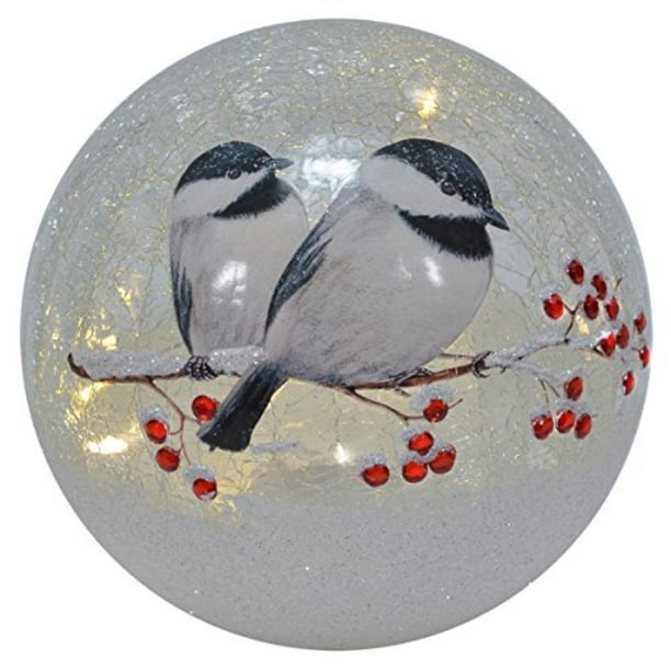 Red Co Battery Operated Lantern Chickadee 6 inch Lighted Crackle Glass Decorative Globe